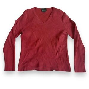 Eddie Bauer burnt orange ribbed V-neck long sleeve shirt